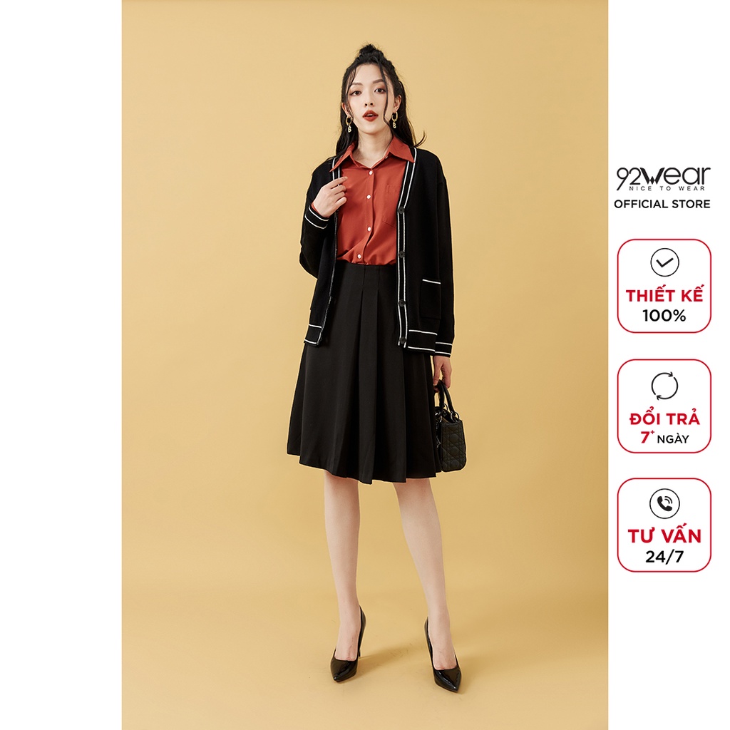 Áo len cardigan nữ dài tay phối viền 92WEAR, chất len cao cấp, co giãn tốt KLA0068 | BigBuy360 - bigbuy360.vn
