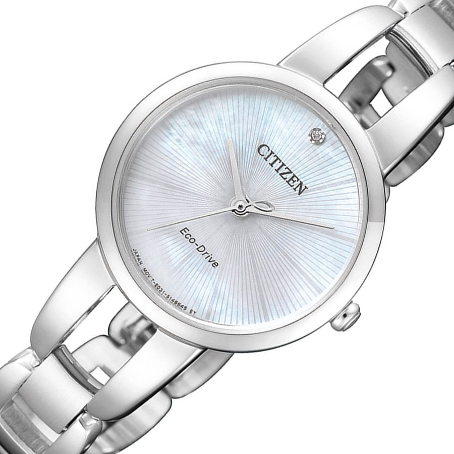 Đồng Hồ Nữ Citizen Đính Kim Cương Dây Thép Không Gỉ EM0430-85N - Mặt Xà Cừ