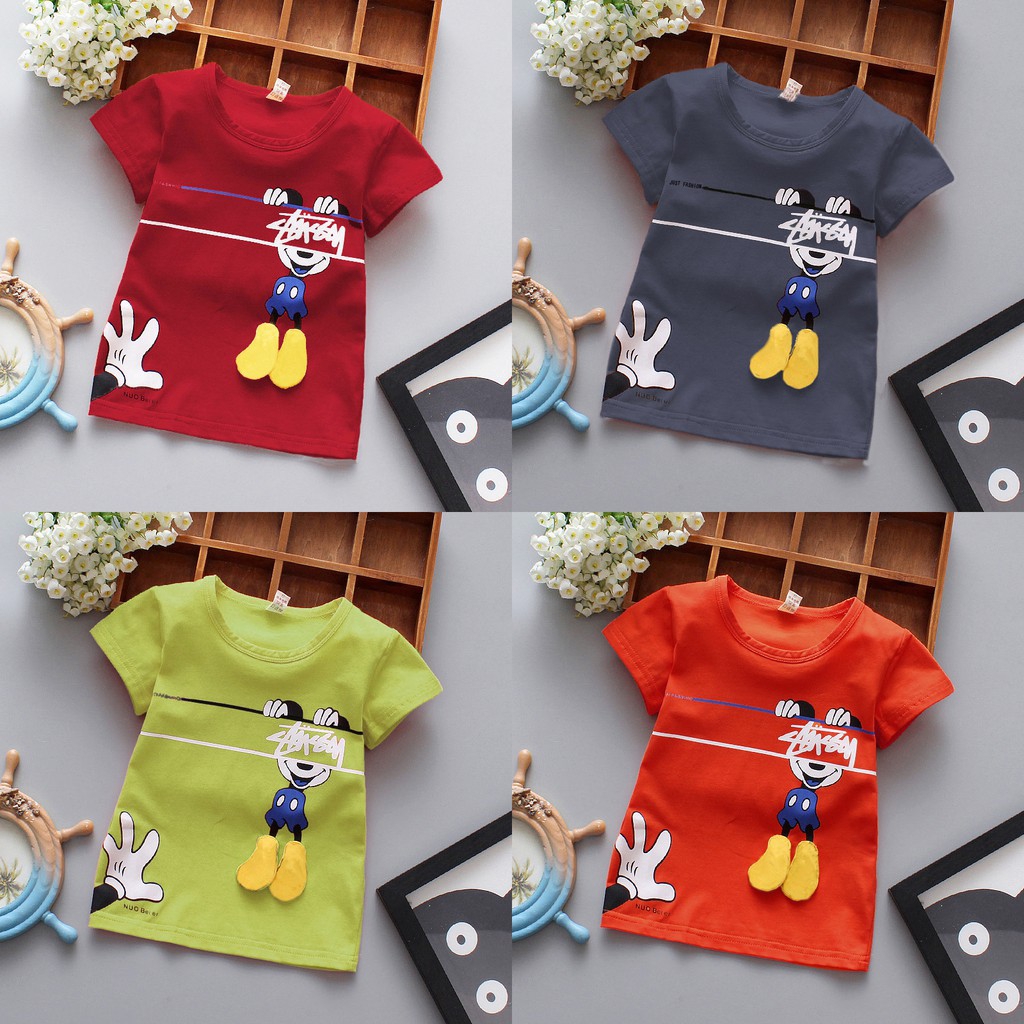 Áo Thun Tay Ngắn In Hình Chuột Mickey Cho Bé