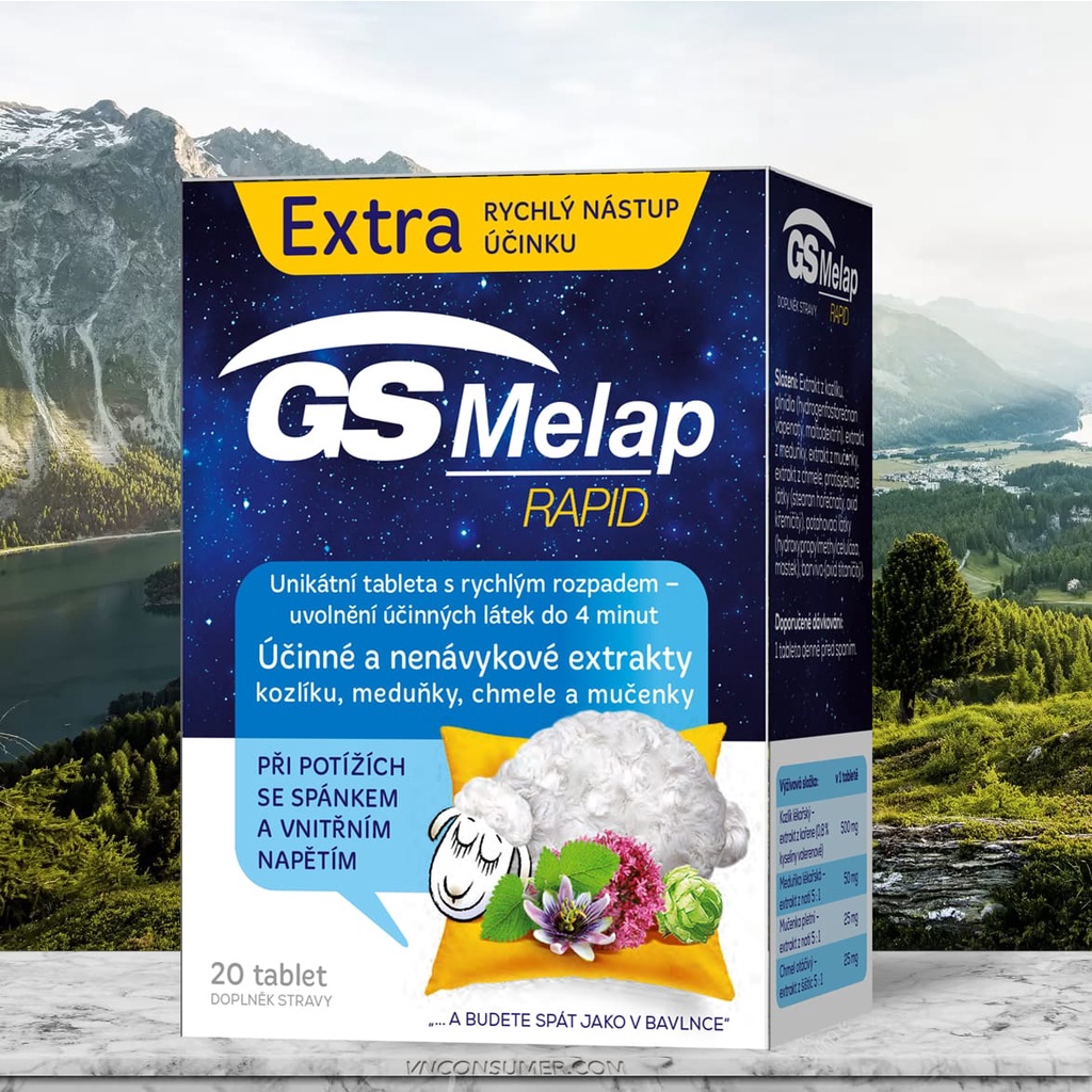 GS Melap Rapid hỗ trợ giúp ngủ ngon, ngủ sâu giấc, cải thiện mất ngủ nguồn gốc thiên nhiên an toàn (Lọ 20 viên)