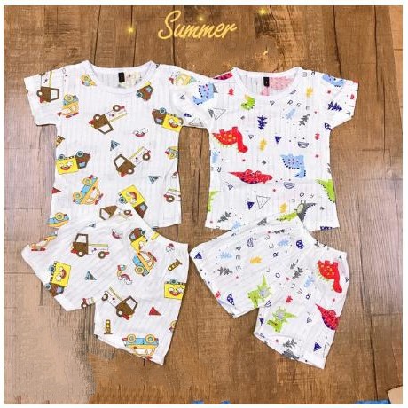 Bộ quần áo cotton CỘC TAY CÀI VAI thoáng mát cho bé (6-8KG) QATE240
