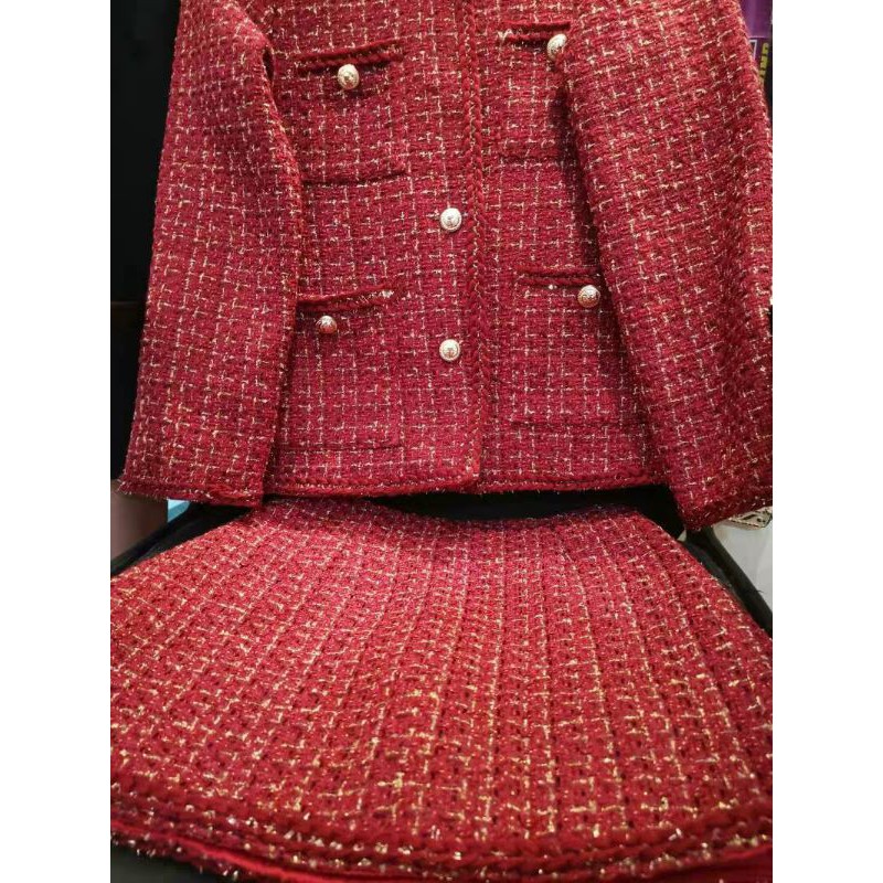 (SẴN) Set dạ tweed đỏ mận phong cách sang chảnh