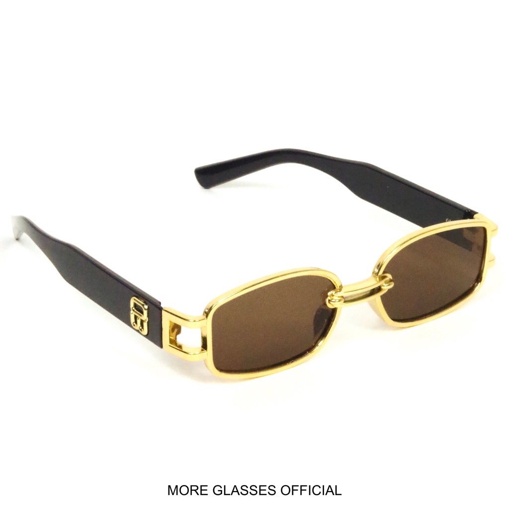 Kính mát hình tròn gọng màu vàng gold tròng màu nâu chống UV 400 vintage ảnh thật