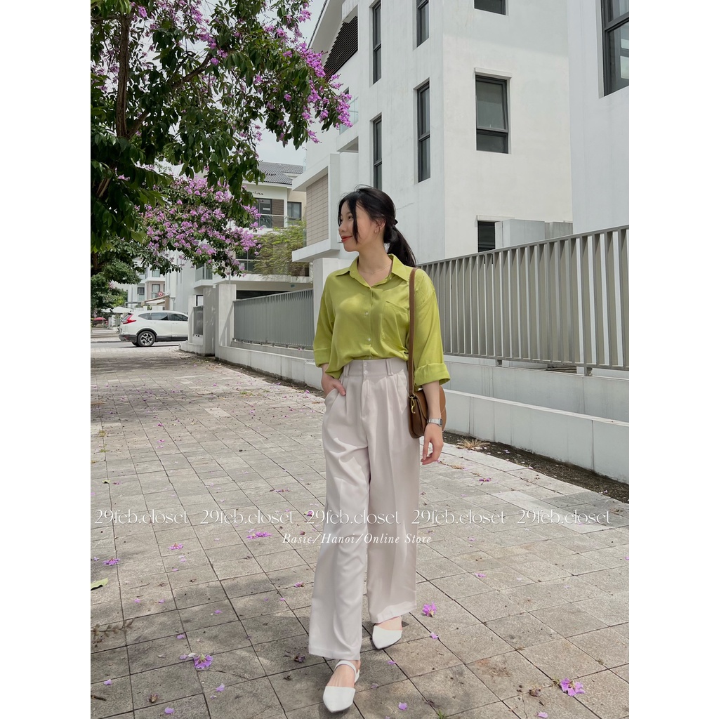 [Ảnh thật/Video] Áo sơ mi lụa hàn xẻ vạt sau lưng - 29feb.closet - A60