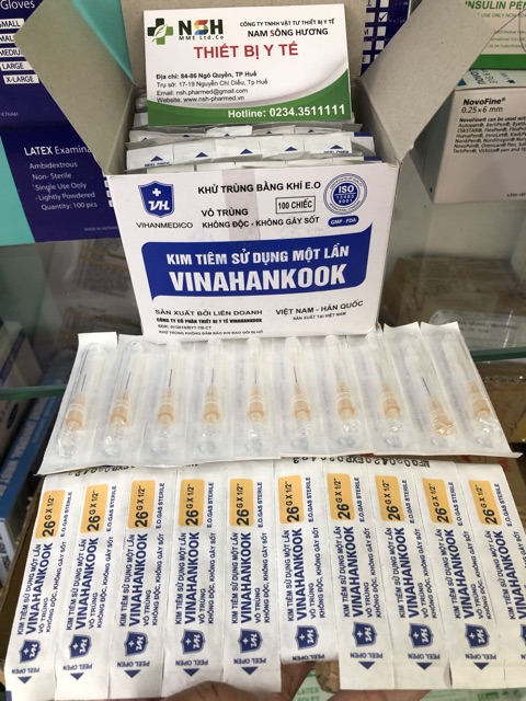 ❤Hộp 100 cây Đầu bơm kim tiêm ép vỉ 26g VINAHANCOOK ĐẦU KIM TIÊM SẠC LẤY THUỐC SỬ DỤNG 1 LẦN 26G của VINAHANCOOK