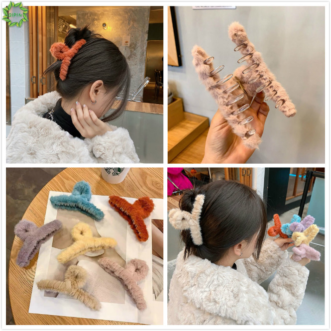 Kẹp Tóc Càng Cua Phối Lông Thỏ Nhân Tạo 7 Màu Sắc Tùy Chọn