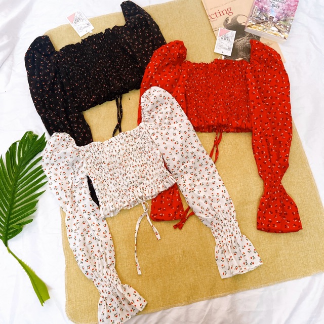 [Mã WASTUP giảm 10% tối đa 30K đơn 99K] [Có sẵn+ảnh thật] Áo croptop hoa nhí dây rút phong cách Hàn Quốc | BigBuy360 - bigbuy360.vn