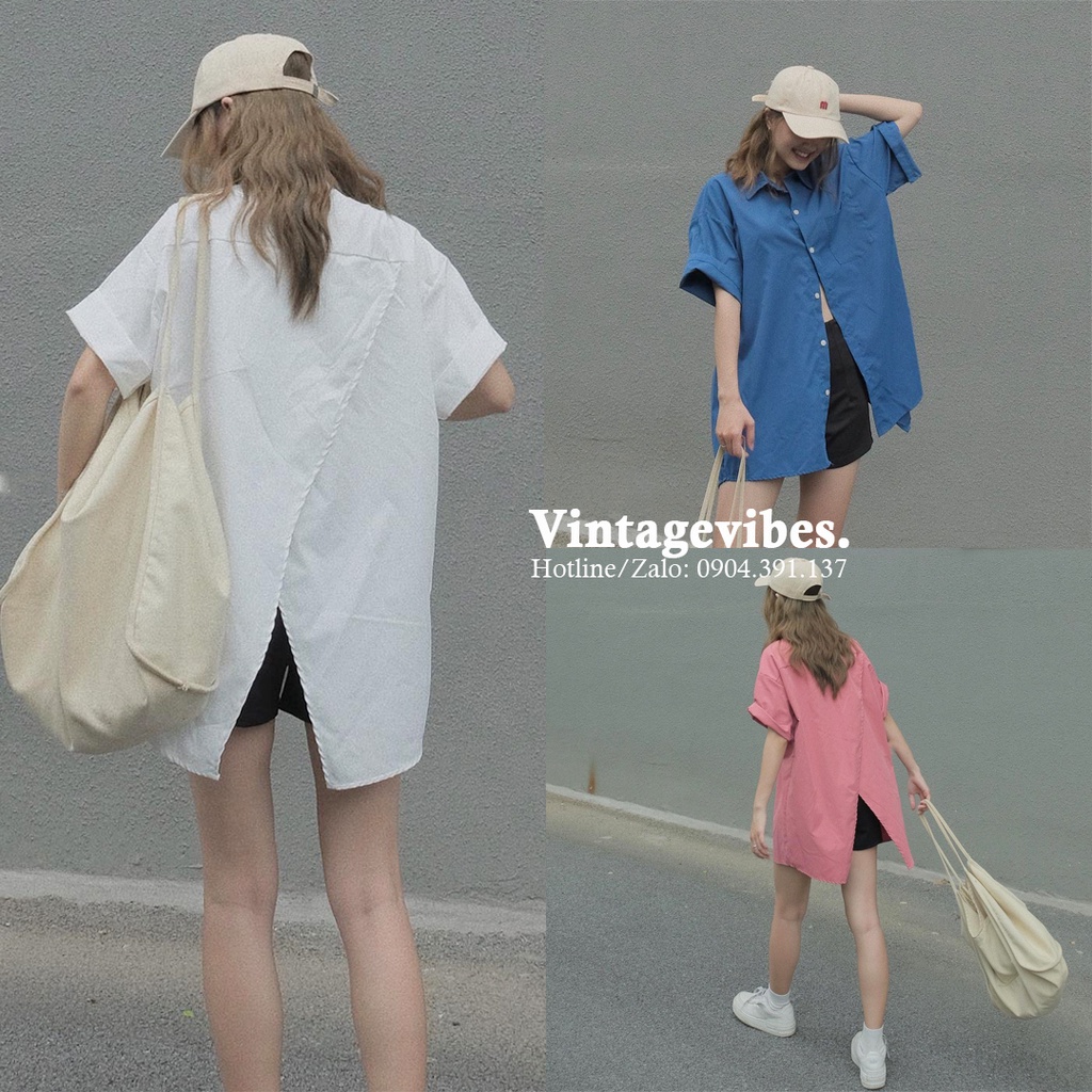 Áo Sơ Mi Hàn Quốc, Áo Sơ Mi Dáng Rộng Xẻ Lưng Sau Màu Pastel Xinh Xắn