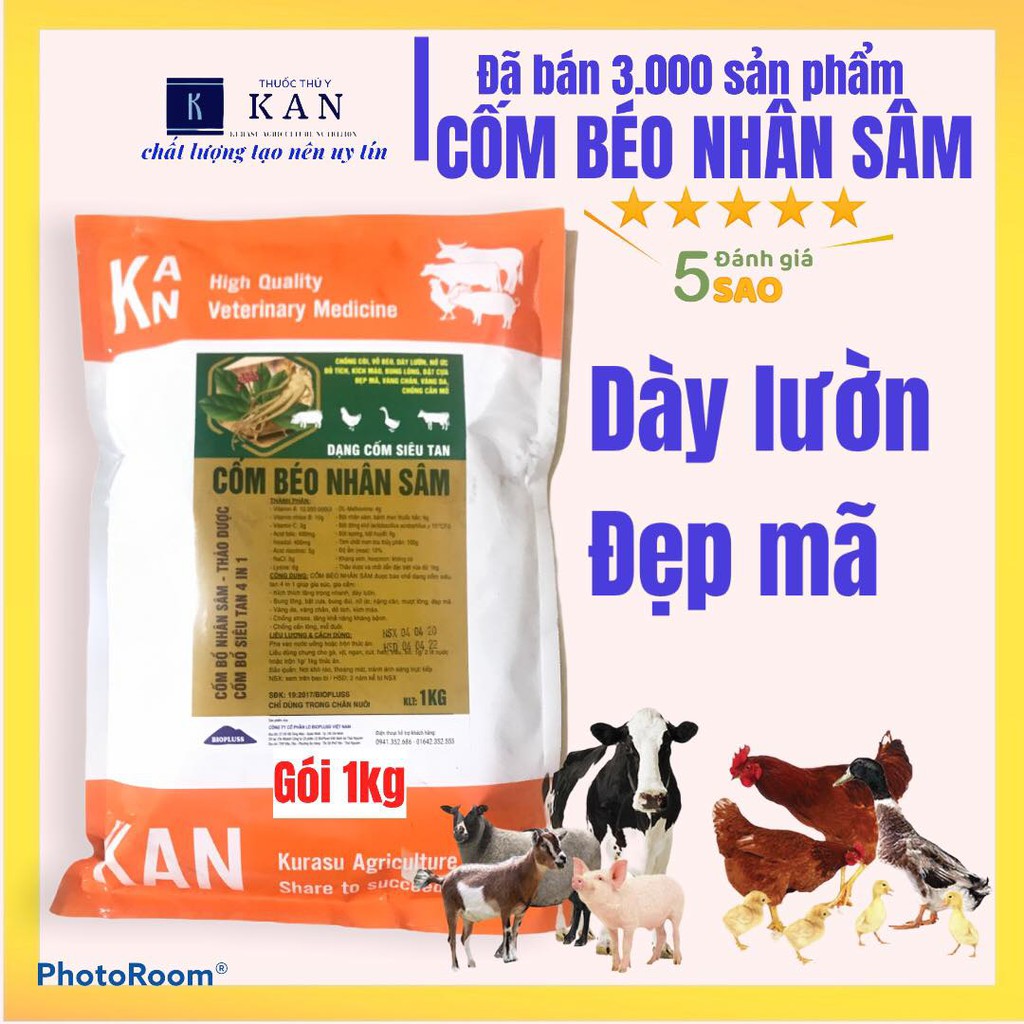 Siêu vỗ béo cho ngan gà vịt nhân sâm dạng cốm; vỗ béo cho gia súc gia cầm dày lườn, đẹp mã, vàng chân gói 1kg