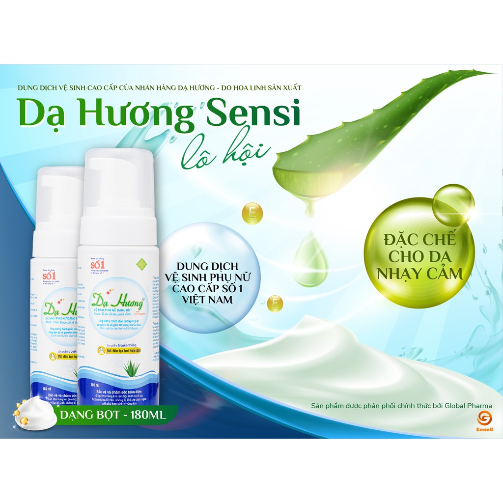 Dung dịch vệ sinh phụ nữ cao cấp Dạ Hương Lô Hội bổ sung Collagen 180ml - Kháng khuẩn, làm hồng, đẩy lùi viêm ngứa