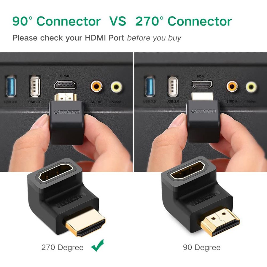 Đầu nối HDMI vuông góc 90 độ (bẻ lên) Ugreen 20110 chính hãng - Hapustore