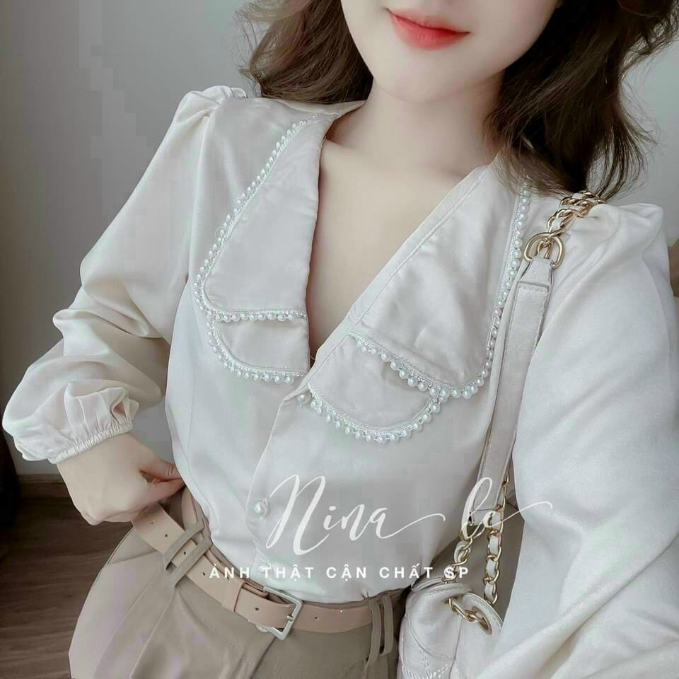 (Mẫu Mới) Áo Lụa Cổ Sen Hai Lá Dây Ngọc Cổ Siêu Xinh UP Valentina Shop