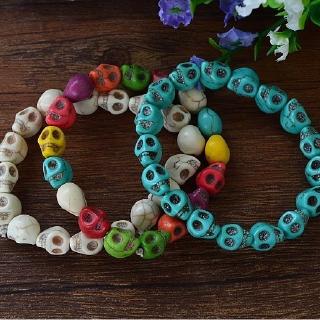 Vòng tay chuỗi hạt đá lam ngọc hình đầu lâu đường kính 10mm cho nam
