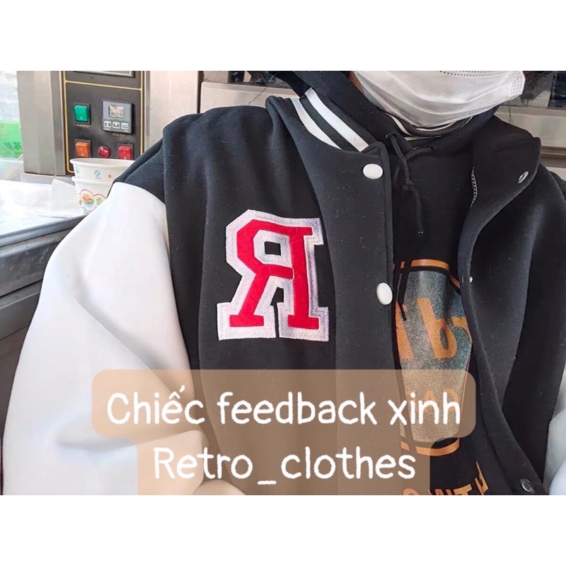 🍂 Áo Bomber Nam Nữ Cúc Bấm Thêu Nổi Chữ R Chất Nỉ gió dày dặn màu đen trắng dễ phối đồ | BigBuy360 - bigbuy360.vn