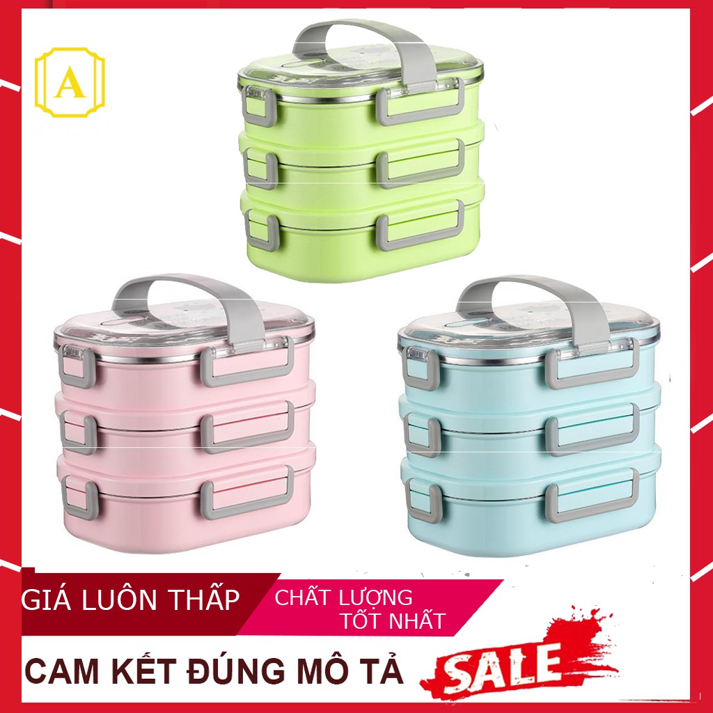 Hộp Đựng Cơm 3 Tầng HC-02 Chống Tràn Tuyệt Đối Dung Tích 2,2L, Hộp Cơm Thích Hợp Cho Dân Văn Phòng