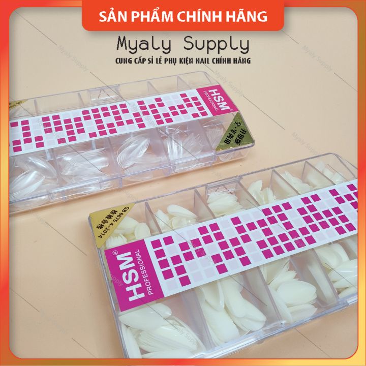 Móng Úp Thiết Kế HSM Thang Nhọn Tròn Vuông Trong Đục Tem Đỏ 500Pcs
