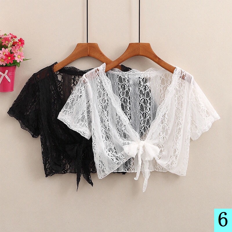 Áo Khoác Ren Ngắn Mỏng Mặc Ngoài Che Nắng Phong Cách Hàn Quốc Thời Trang Mùa Hè Dễ Phối Đồ Cho Nữ