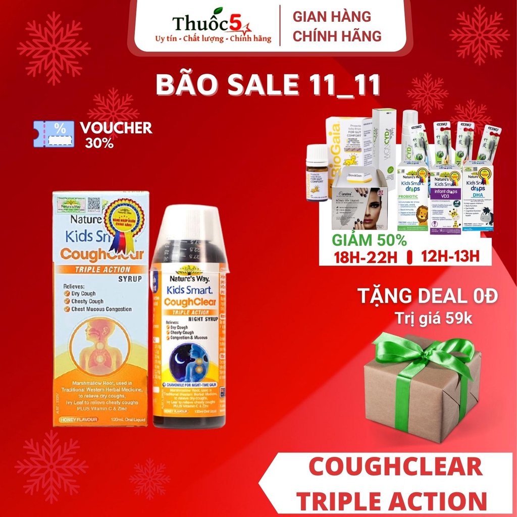 [GIÁ GỐC] Kids smart coughclear Triple action Syrup hỗ trợ hô hấp cho bé