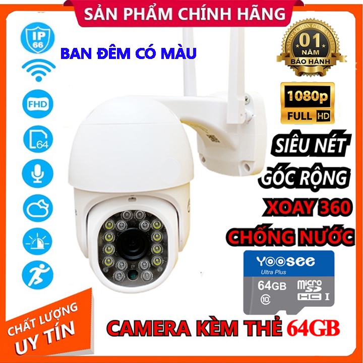 Camera YooSee ngoài trời Siêu nét PTZ MINI Xoay 360° 2.0mpx 1080P - 2 anten w26S Kèm Thẻ Nhớ 64gb