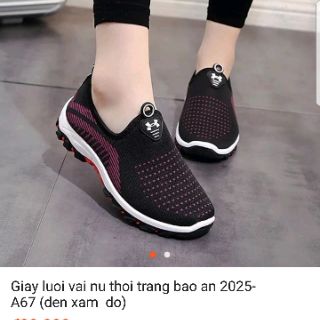 Giầy lười vải nữ thời trang 2025 ( đỏ xám )