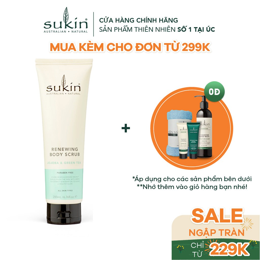 Kem Làm Sạch Tế Bào Chết Cho Cơ Thể Với Trà Xanh Và Jojoba Sukin Renewing Body Scrub Greentea & Jojoba 200ml