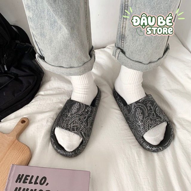 Dép Đế Bánh Mì / Mỳ Hot Ulzzang Hoạt Hình - Dép Lê Quai Ngang Nam Nữ Nhiều Màu Siêu Êm Chống Trơn Trượt - Daube - D039