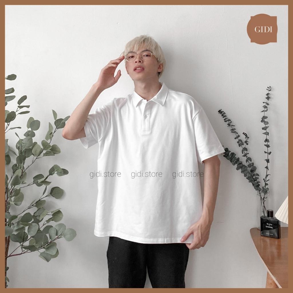 Áo POLO trơn tay lỡ BASIC form rộng OVERSIZE Nam Nữ Unisex áo phông cổ bẻ vải thun da cá tici dày dặn, không nhăn