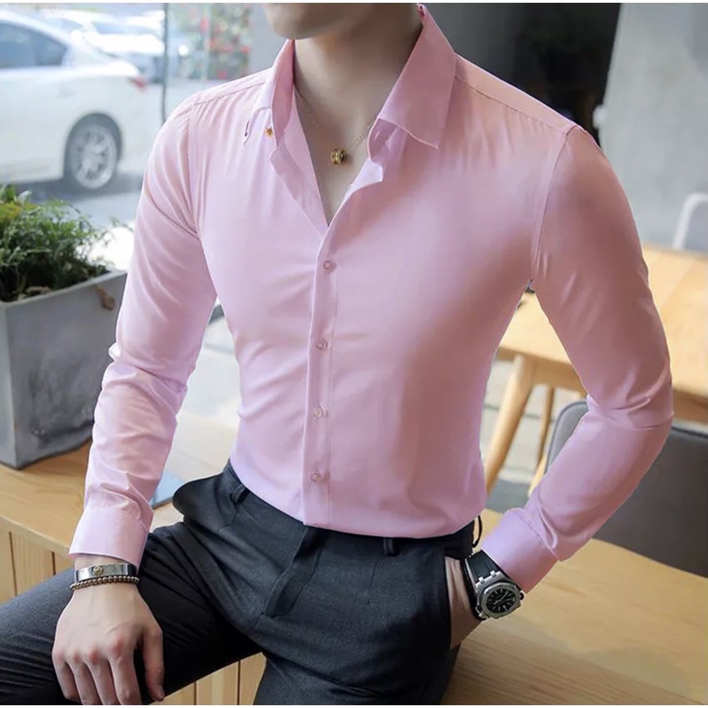 Áo sơ mi nam FATUNO dài tay cổ bẻ dáng ôm Hàn Quốc vải lụa thái cao cấp chống nhăn