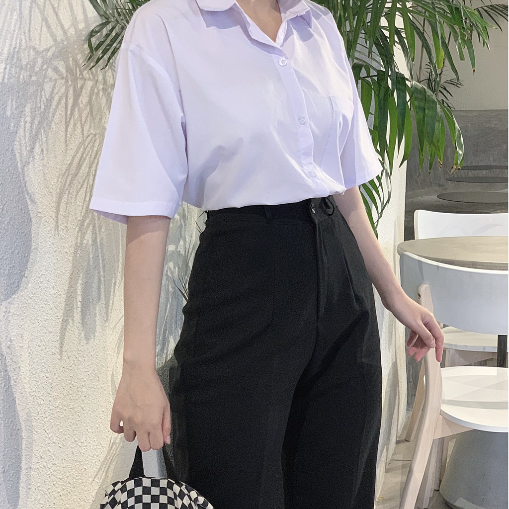 Quần Tây Cúc Giữa Kèm Nịt - Dáng Dài Lưng Cạp Siêu Cao Form Baggy Suông Dài Basic Đi Học Công Sở Cao Cấp-Có Bigsize | BigBuy360 - bigbuy360.vn