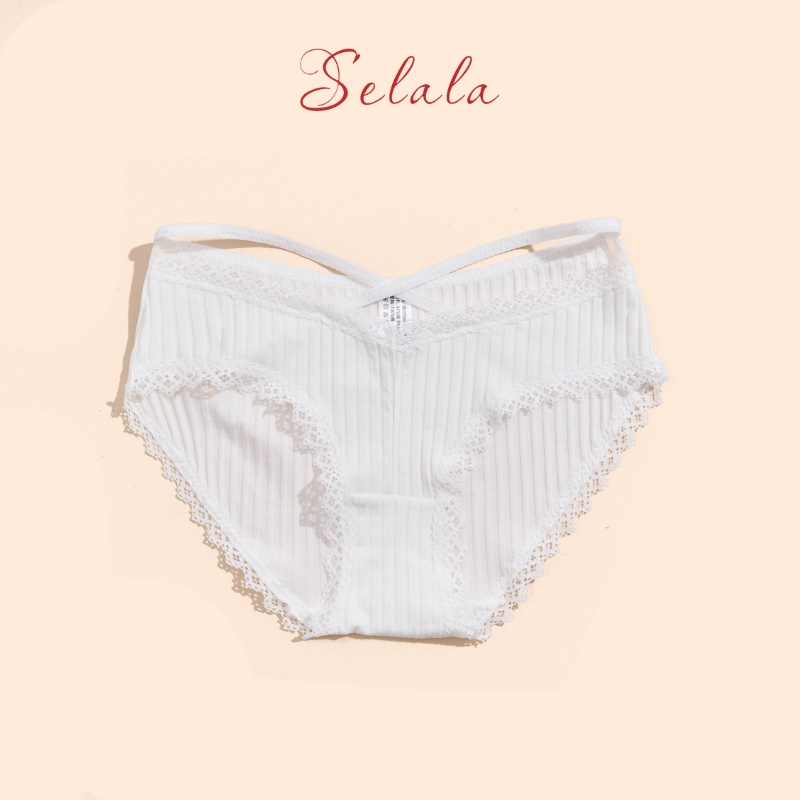 Quần Lót Nữ Selala Gân Tăm Phối Ren Dây Đan Sexy QC25