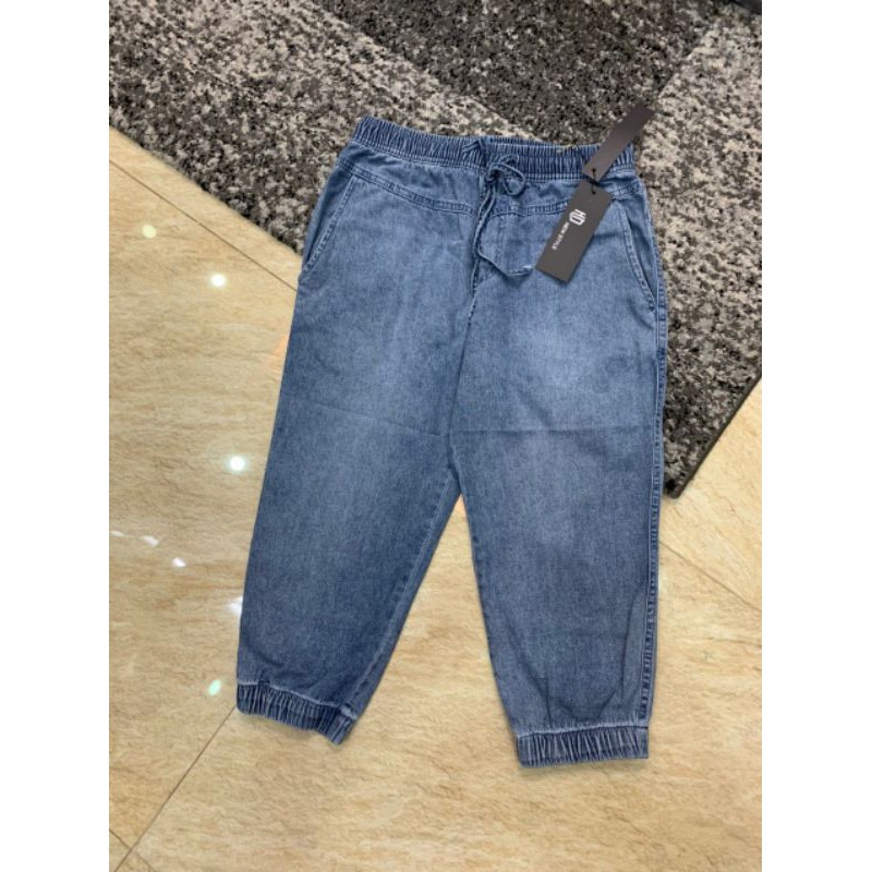 Quần jean ngố cotton nữ, quần jeans cạp chun ngố cao cấp thoáng mát