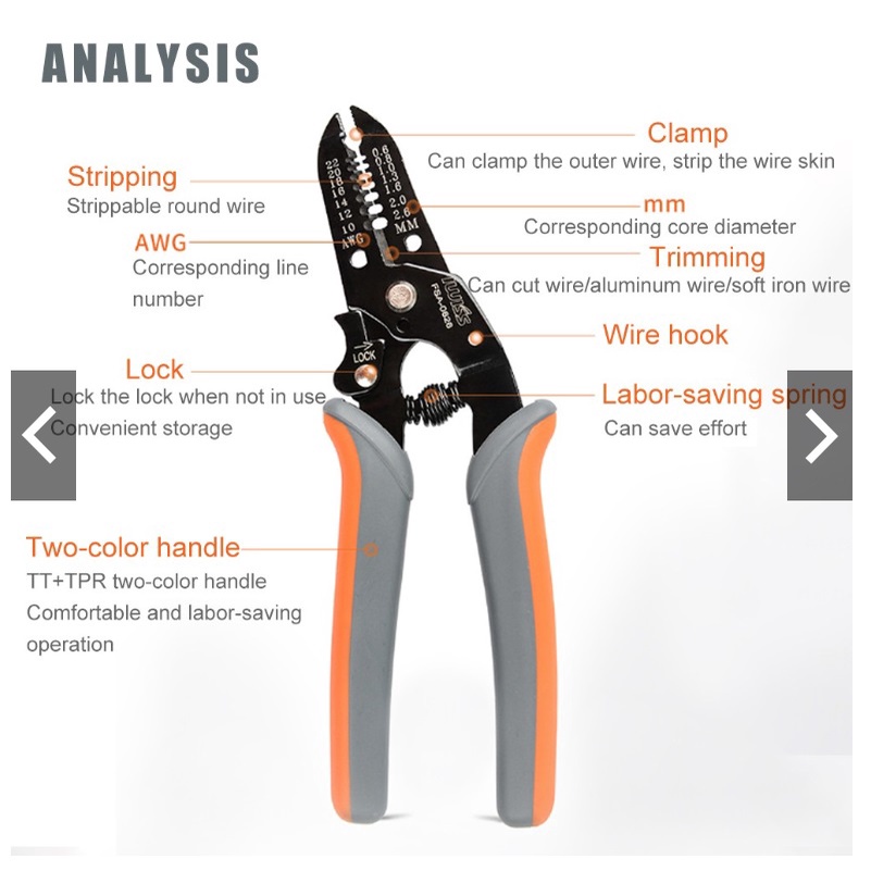 Kìm tuốt, Cắt Dây điện xe máy oto dây điện nhà iwiss Fsa-0626 Fsa-0626B 0.6-2.6 mm2 (22-10Amg) cốt cos wire cable Seido