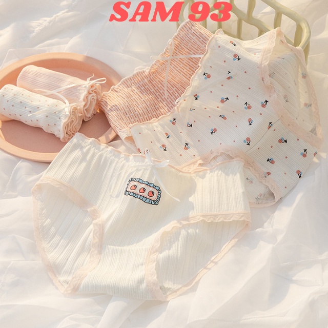 Quần Lót Nữ Cotton Mềm Mại Viền Ren Cao Cấp 💖FREESHIP💖 Quần Lót Nữ Gân Tăm Nhiều Họa Tiết Xinh Xắn – SAM93 Q01