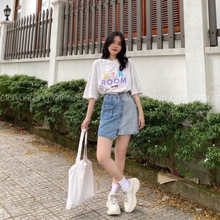 Chân váy jean ngắn khoá kéo bên đùi, mix màu đậm nhạt [STORY] CV278 (ảnh thật)