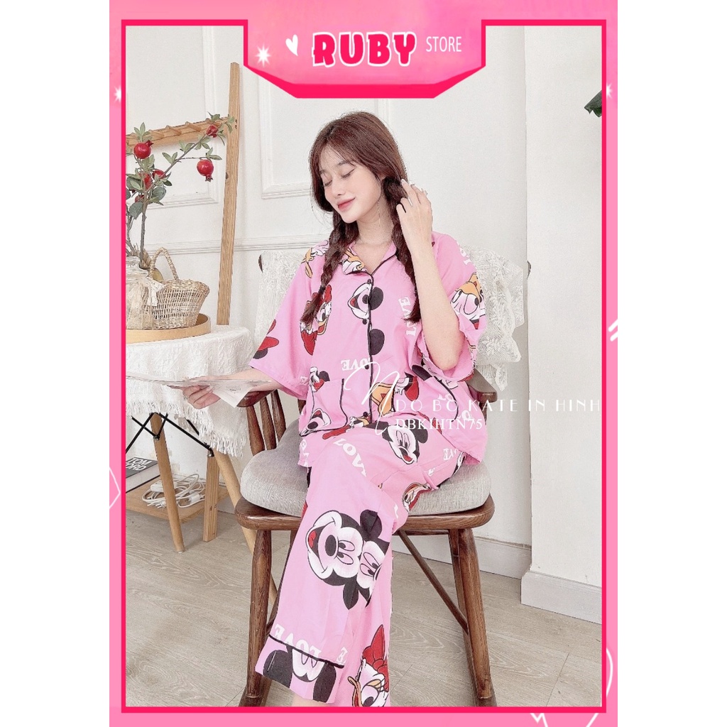 Đồ bộ tay cánh dơi phom to cho nữ mặc nhà chất kate mềm mịn in chuột in hình hoạt hình dễ thương DNKIHTN75