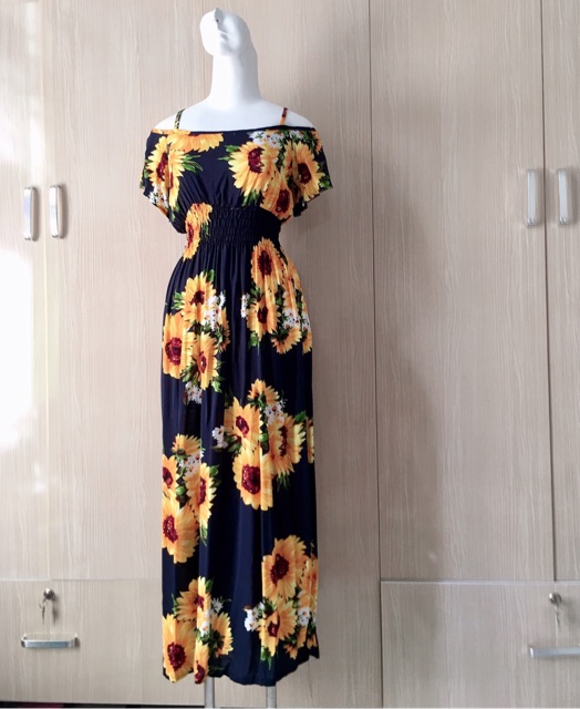 Đầm maxi chất Lanh siêu mát 20 MÀU freesize 65kg đầm đi biển đầm bầu hoa hướng dương | BigBuy360 - bigbuy360.vn