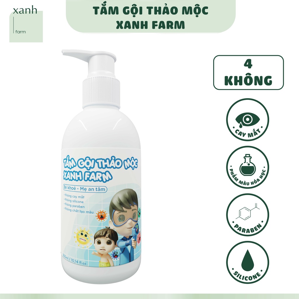 Tắm gội cho bé thảo mộc Xanh Farm - Không màu và hương liệu nhân tạo, Không gây cay mắt, handmade
