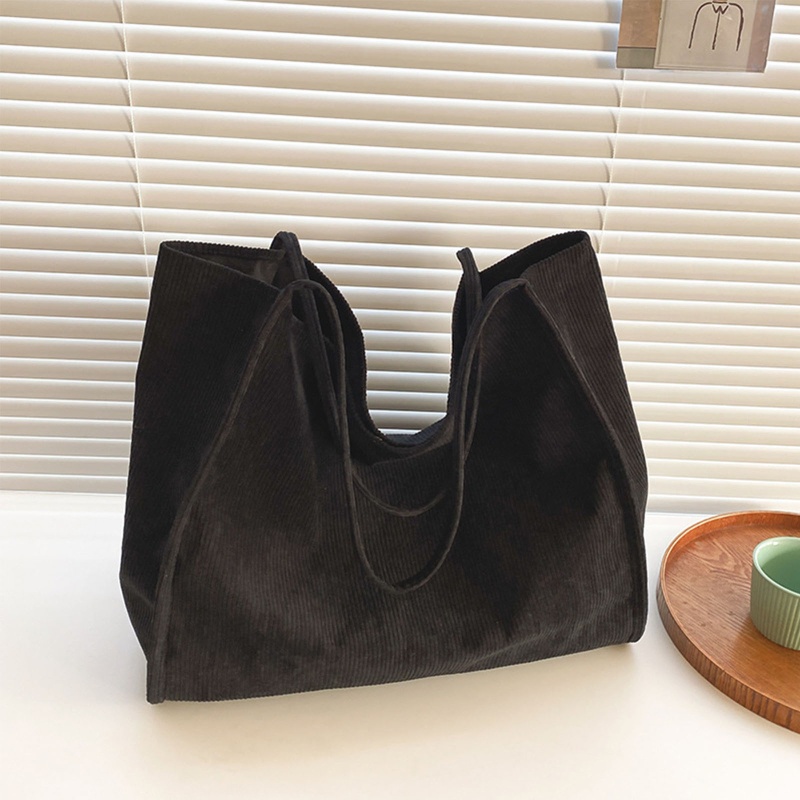 Seng Túi Xách Tote Nhung Kẻ Mềm Màu Trơn Phong Cách Cổ Điển Sức Chứa Lớn Cho Nữ