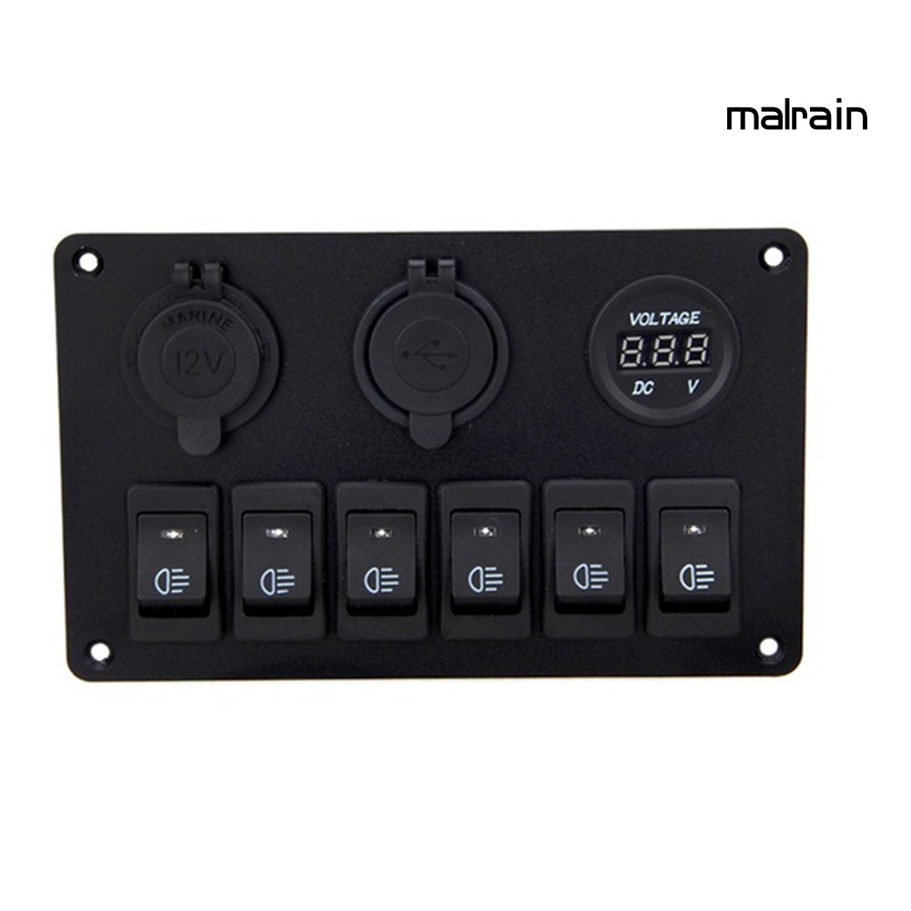 Bảng Công Tắc Điều Khiển Hiển Thị Điện Áp 12-24V 6 Gang Cho Tàu Thuyền/Xe Hơi