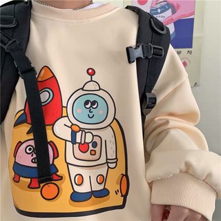 Áo nỉ sweater in hình phi hành gia nữ - Phông thun dài tay mùa đông ấm form rộng oversize HOT