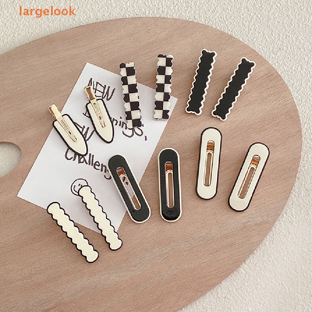 Set 2 / 4 Kẹp Tóc Kim Loại Họa Tiết Hình Học Màu Trắng Đen Thanh Lịch Cho Nữ