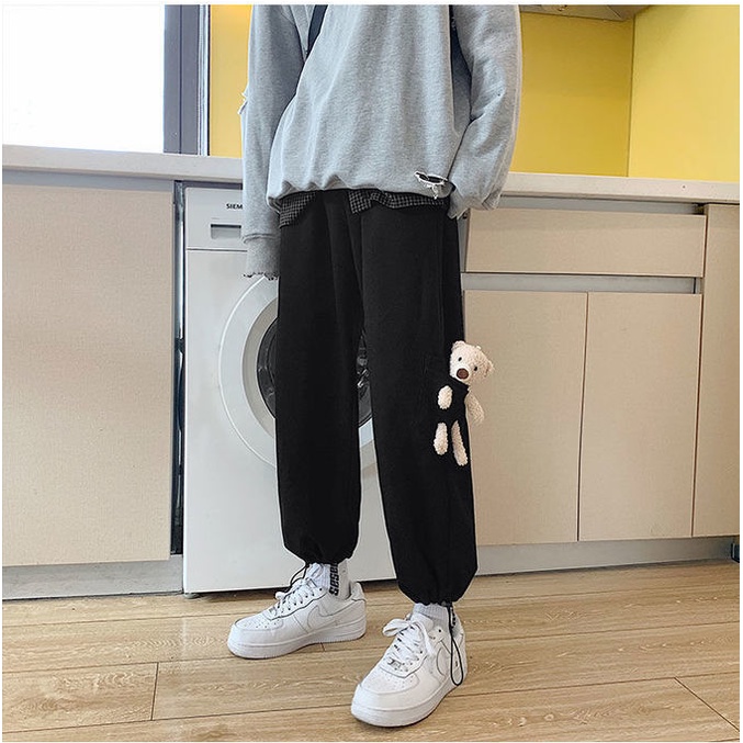 Quần Dài Thể Thao Dáng Rộng Lót Lông Cừu Thời Trang Mùa Thu Cho Nữ