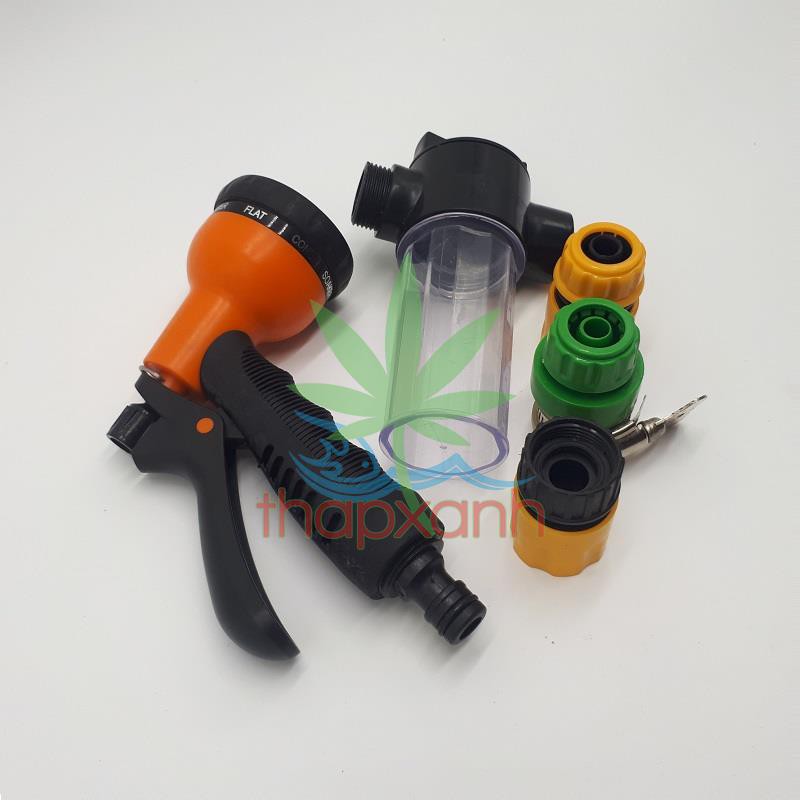 Bộ vòi xịt nước tưới cây, Rửa xe BTN-5202, Vòi 8 in 1 kèm bình xà phòng