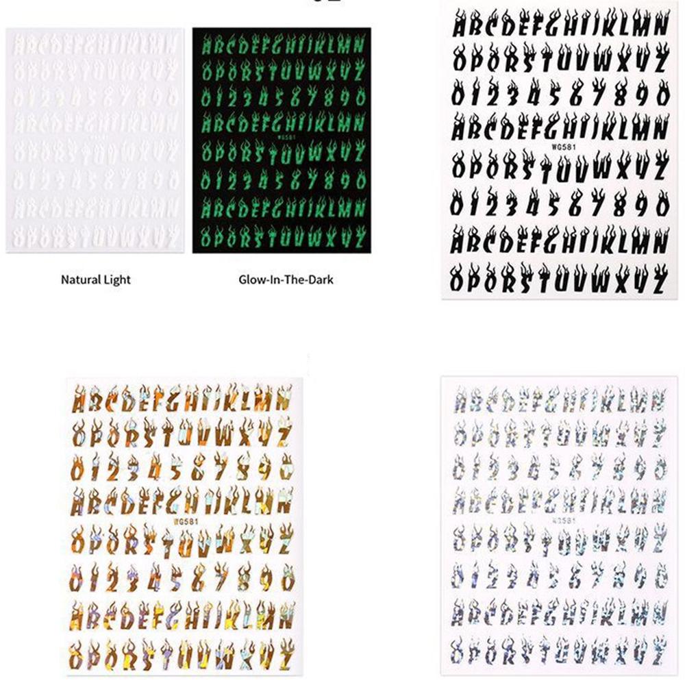 Sticker Dán Móng Tay Hình Ngọn Lửa|Miếng Dán Trang Trí Móng Tay Hình Số Nhiều Màu DIY