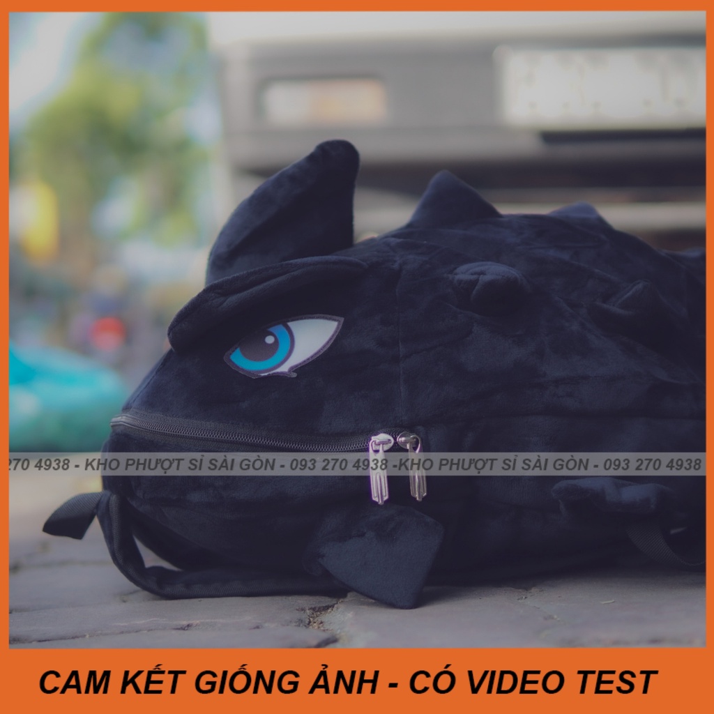 CÓ VIDEO - Kho sỉ balo khủng long giá rẻ đi phượt - Balo khủng long màu đen nhung 3D mịn đựng mũ bảo hiểm