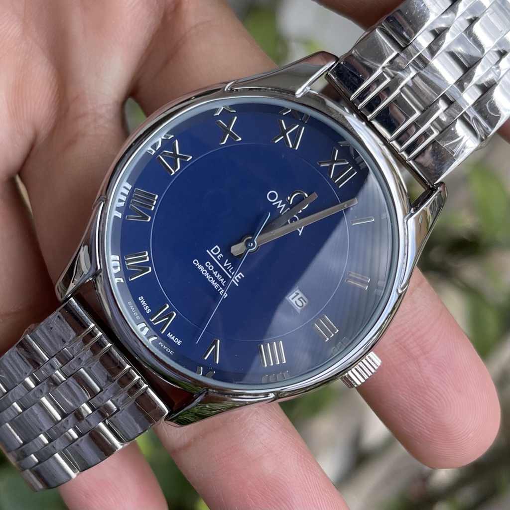 Đồng hồ nam O.MEGA mặt xanh thanh lịch, bảo hành 12 tháng, thép nguyên khối, chống xước, chống nước
