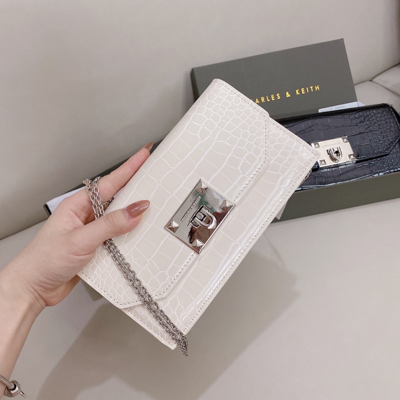 Clutch CK khoá gập da rắn size 19cm fullbox