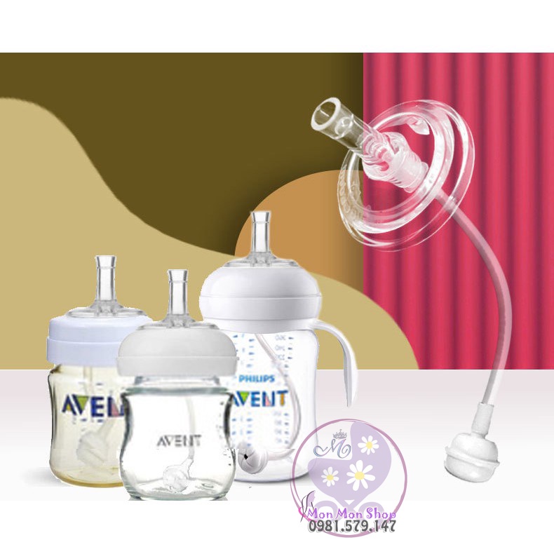 Ống tập hút bình sữa cổ rộng Pigeon, Moyuum,... biến bình sữa thành bình uống nước - kèm dây van chống sặc