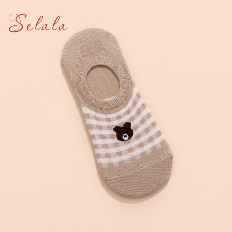 COMBO 3 Tất Hài Hình Gấu Selala Cotton Cổ Ngắn Co Giãn Chống Tuột Hình Siêu Xinh
