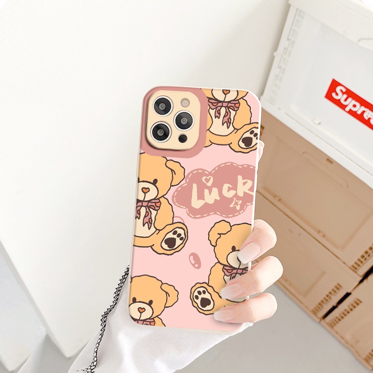 Ốp lưng iphone vuông cạnh gấu bear luck happy ốp iphone 7plus/8/8plus/x/xr/xs/11/12/13/pro/max/plus/promax/6/6splus/7